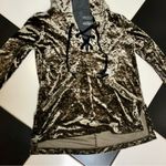 Juicy Couture  Y2K Olive Green Crushed Velvet Hoodie Girlie Metallic Oversized XS Photo 3