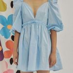 Cider  Light Blue Deep V Mutton Sleeve Dress Photo 0