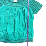 Deletta Anthropologie  Maricopa Turquoise Smocked Top Off Shoulder Size Large Photo 2