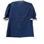 Vintage Handmade Navy Lace Puff Sleeve Blouse – Romantic Cottagecore Medium Blue Photo 1