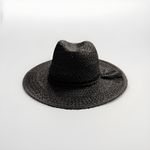 Anthropologie Women's Black Woven Tassel Fedora Hat Boho Wide Brim 100% Paper OS Photo 1