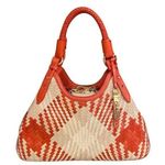 Cole Haan ππ Genevieve Woven Weave Triangle Tote ~ Orange & Ivory NWOT Photo 0