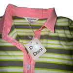 Davi & Dani  Striped Button Down Shirt WM Size Medium Neon Green Pink‎ White Gray Photo 5