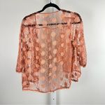 Deep Peach Floral Lace Sheer Kimono Jacket Open Front Fall Fairy Size Small Orange Photo 3