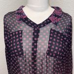 Free People  Button Down Sheer Floral Shirt Sz M Black Pink Polyester Boho Photo 1
