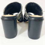 Saks 5th Avenue Snake embossed peep toe mules, womens 7.5 python pattern chain trim chunky heels Photo 6