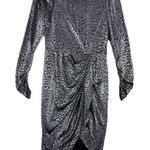 Calvin Klein Calvin‎ Klein Dress Womens 8 Black Silver Cheetah Leopard Print Ruched Edgy Punk Photo 0