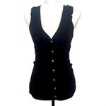 Timing NEW Black Slim Fitted Soft Ruffle V-Neck Henley Sleeveless Top Small Photo 1