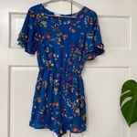 Sienna Sky Romper in Summer Blue Floral Print Small Bright Spring Shorts Photo 1