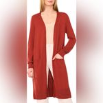 Halogen  Cozy Longline Open Front‎ Cardigan in Red Chinoise - Medium Photo 1