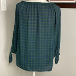 Talbots Tartan Popover Blouse Plaid Ruffle Green Black Fall Winter Petite Preppy Photo 2