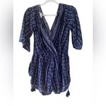 Skies Are Blue  Navy Blue Paisley Pattern Wrap Romper with Tassel Tie Size‎ Small Photo 1