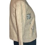 Vintage Tulchan Beige Floral Knit Cropped Silk Angora Sweater Medium Tan Photo 3