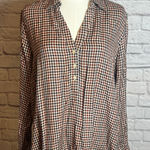 Loft Outlet Women's M Multicolor Plaid Rayon Popover Blouse Preppy Academia Photo 0