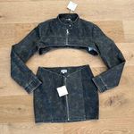 superdown - Lupita Faux Leather Shrug top and Mini Skirt in Greenish Gray Black Photo 0