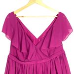JJ's House Fuchsia Ruffle-Front Chiffon Bridesmaid Dress V-Neckline Waist Knee-Length New Photo 3