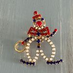 Fun Loving Clown! Rhinestone Vintage Brooch Red White & Blue Multiple Photo 0