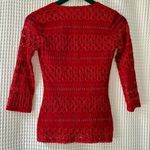 Wrapper  stretchy red gold metallic V-neck 3/4-sleeve lace y2k top size small Photo 1