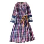 Aratta Silent Journey Boho Plaid Purple Pink Wrap Dress Size XS Photo 6