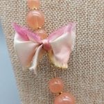 J.Crew  Long Gold Tone Necklace Pink Beads & Tattered Bows 34" Photo 2