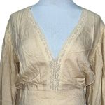 BOG Band of the Free Brie Light Camel Long Sleeve Top Lace Insets V Neck Medium Photo 3