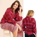 Free People  Women's Red Pacific Dawn Plaid Shirt By We The Free Size Small Photo 1