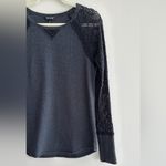 Lucky Brand  Waffle Knit Thermal Crochet Eyelet Lace Sleeves, Grey/Black, Med Photo 3