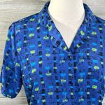Liz Baker  Vintage Short Sleeve Button Down Shirt Blue Black Green-6P Photo 1