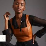 Anthropologie  Maeve Faux Leather Cropped Notch Tank NEW Size 12 Photo 3