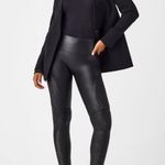 Spanx Women’s Leggings Small Black Faux Leather Moto Tummy Control Oil Shiny Photo 1