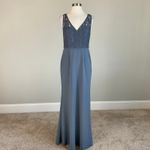 Adrianna Papell Lace and Crepe Sleeveless A-Line Evening Gown Blue Size 10 Dress Photo 1
