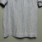 Olivaceous V-Neck Pinstripe Linen Shift Mini Dress Blue White Dress Women’s L Photo 3