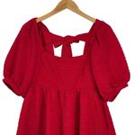 Free People Women’s Red Puff Sleeve Textured Knit Tie Back Mink Dress Photo 2