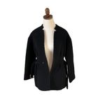 Maje  Belted Jacket Blazer Black Size 2 Collarless Slit Pockets Sash Tie‎ Closure Photo 1