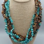 Artisan Boho Multi Strand Faux Turquoise & Tigers Eye Chip Stone Collar Necklace Blue Photo 2
