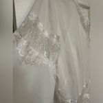 Tulle High Waist Hollow Out Lace Short Sleeve V Neck Long Dress White Size L Photo 6