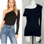 Michael Lauren  Gonzola Ruffle One Shoulder Top‎ in Black Size US XS Photo 1