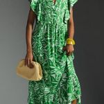 Anthropologie Maeve Green White Florals Cassandra Maxi Dress Large Photo 0