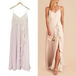 Birdy Grey Theresa Dress Size XL Champagne Chiffon Bridesmaid Gown Ruffle Slit Photo 1