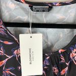 Bloomchic  Floral Print Puff Sleeve Round Neck Ruffle Trim Blouse Black 30 Photo 4