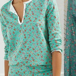 Anthropologie Roberta Roller Rabbit Blooms Pajama Top Tee Henley Floral Green Size US Small‎ Photo 0