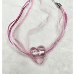 Free People NEW Pink Glass Charming Hearts Coquette Pendant Necklace Ribbon Photo 1