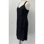 Vintage 90s Silk Mini Dress Beaded Embroidered Floral V Neck Sleeveless Black S Photo 5