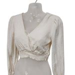 Urban Romantics  Cropped Top V-Neck Long Sleeve Jacquard Animal Print White Small Photo 2