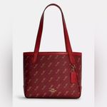 Coach Burgandy Tote 27 Horse And Carriage Dot Print With Matching Mini Charm Photo 1