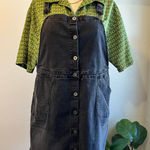 Modcloth  Black Wash Cotton Denim Button Front Overalls Skirt Size 1X Photo 0