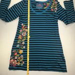 Johnny Was  JW Los Angeles Embroidered Floral Tunic Dress Blue Striped XL Boho Photo 8