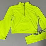 Sommer Ray Neon Lime Green Mock Neck Quarter-Zip Long Sleeve Crop Top Tee T-Shirt Blouse Size XS 💚 Photo 0