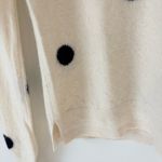 Boden 100% Cashmere V Neck Sweater Cream Navy Blue Polka Dot Preppy Feminine White Photo 3