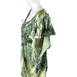 Womens Top Embroidered Bib Lace Back Tie Die Blouse u Green Size XL Boho Shirt E Yellow Photo 3